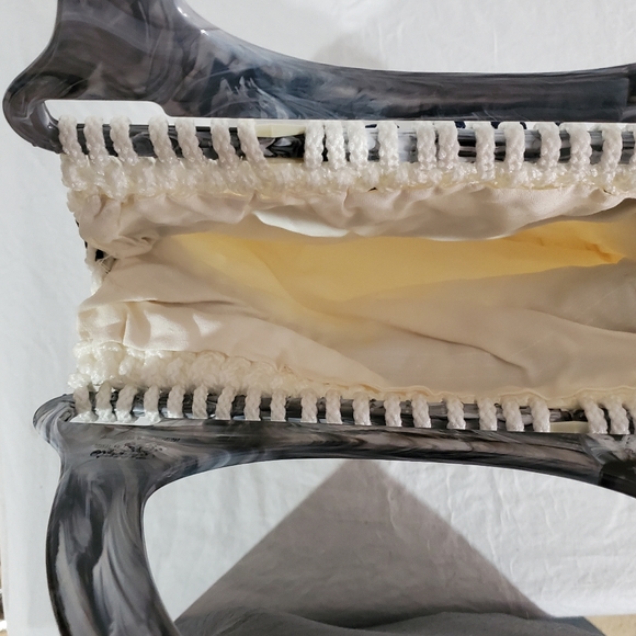 Hand Made Crocheted purse white and blue 12" x 9" - Picture 4 of 5